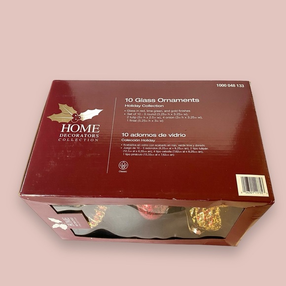 Home Decorators Collection Set of 10 Glass Christmas Ornament Gold Red Crackle - Picture 12 of 15